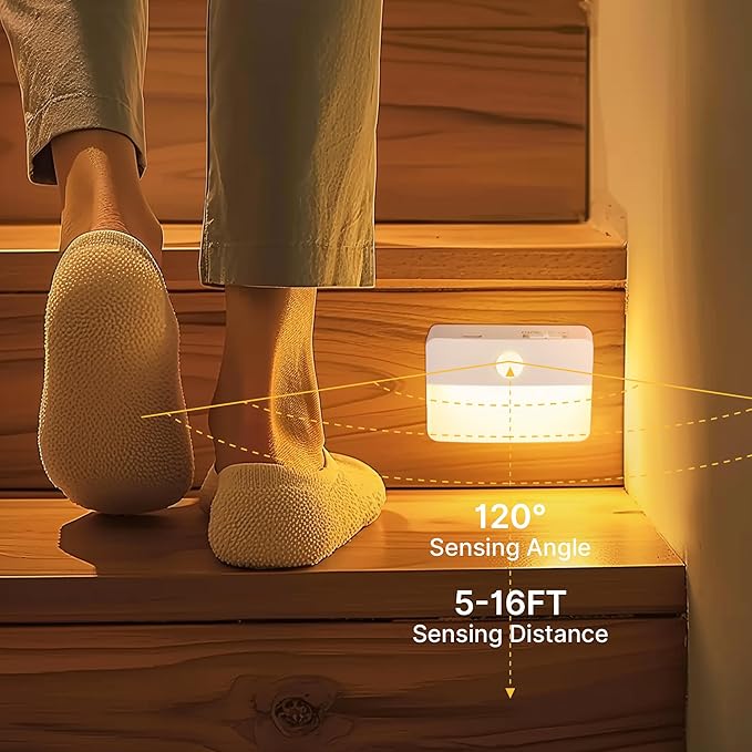 3 Pack Rechargeable Motion Sensor Stair Lights for Indoor, Wireless Battery Operated Night Light, Magnetic Led Stick On Portable Lamp for Step Hallway Closet Under Cabinet Bedroom Kitchen Bathroom