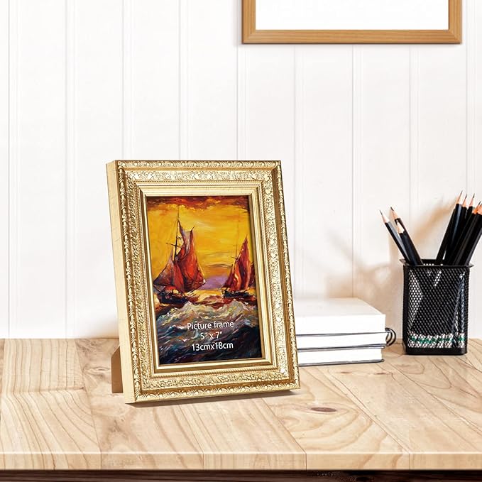 Edenseelake 5x7 Picture Frames Set of 2, Vintage Gold Photo Frame 5 by 7 for Tabletop or Wall Display