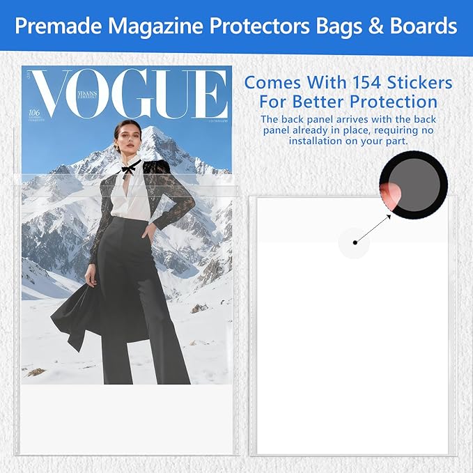 Magazine Bags and Boards – Premade Resealable Sleeves with Acid-Free Backing Boards | Archival Clear Storage & Protection for Comics, Magazines & Collectibles (Premade Resealable, 50)