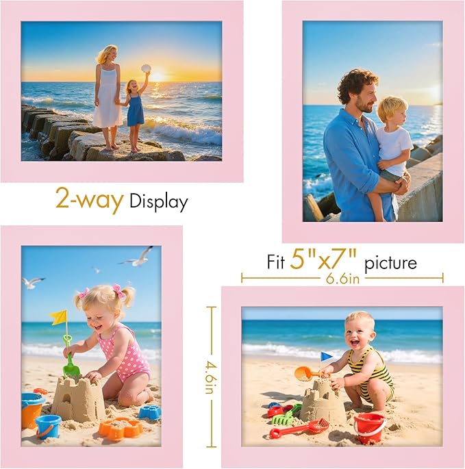 Vittanly 5x7 Picture Frame, Made of Solid Wood and Shatterproof Plexiglass, Wooden Photo Frame for Wall Mounting or Tabletop Display, Picture Frame for Home Decor with Stand, Pink, 1 Pack