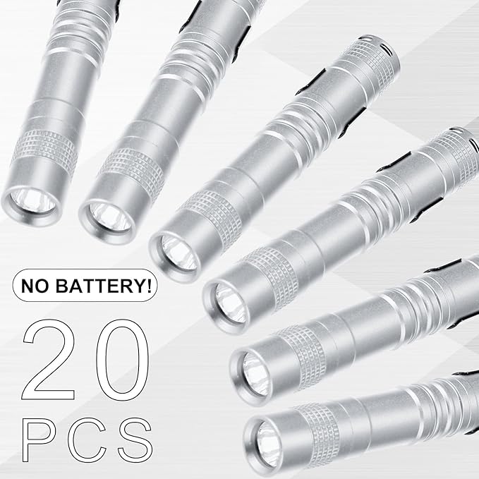 Hortsun 20 Pcs Mini Pen Light Flashlights Christmas Gifts for Men Pocket Flashlights Pen with Clip Small LED Handheld Slim Torches Without Battery(3.54 Inch,Silver White)