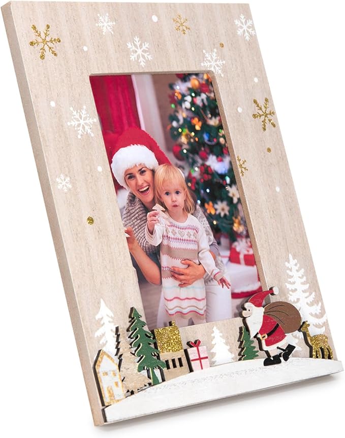 kennethan Christmas White Frame 4x6 Picture Frame with Christmas Santa Decoration 2 Pack Wooden Frame with Glass can Display 4x6 Picture on the Table