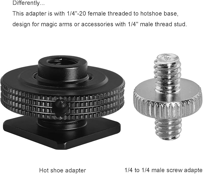 Aluminum Alloy Hot Shoe Adapter Camera Side Hole Reinforced Round Plate Cold Shoe Mount Conversion Screw 1/4 Male to 1/4 Male Suitable for Magic Arms Video Lights Monitors