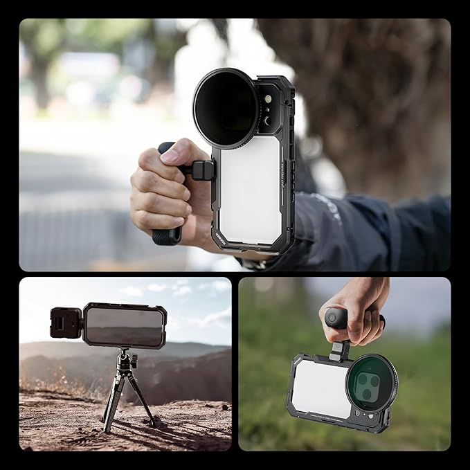 NEEWER PA143 Phone Cage Compatible with iPhone 17 Pro + PA152 37mm Filter Lens Backplate for PA143/PA144 Phone Cage Only, Quick Release Video Rig Stabilizer Accessories with 67mm Filter Ring, Black