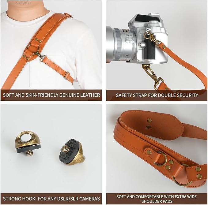 Leather Camera Harness for 1 Camera,Single Camera Strap for Photographers,Camera Shoulder Strap Quick Release DSLR