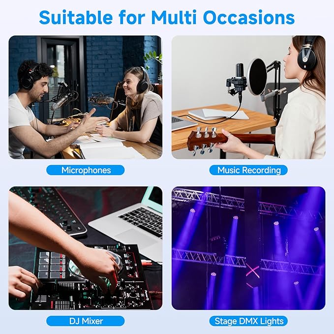 XLR Microphone Cables, 2 Pack 15 Feet Oxygen-Free Copper 3-Pin Male to Female Microphone Cable for Speaker, PA System, Podcast Audio Mixer, Studio Monitors, Audio Recording and More