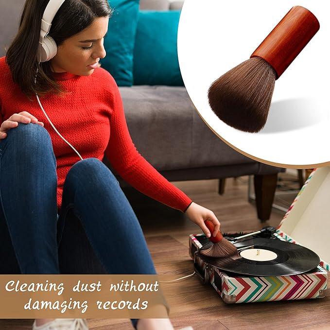 3 Pcs Vinyl Record Cleaning Brush Wooden Anti Static Dust Record Vinyl Cleaner Kit Player Accessories Gift for Music Lovers(Reddish Brown)