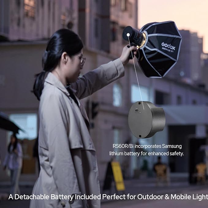 Godox RS60R RGB LED Video Light,Mini Size 60W Power,CCT/HSI/RGBW/FX Mode,with Detachable Battery,Support E27 Socket/USB/NPF/V-Mount Battery Power for Photographers,Filmmakers,Studios
