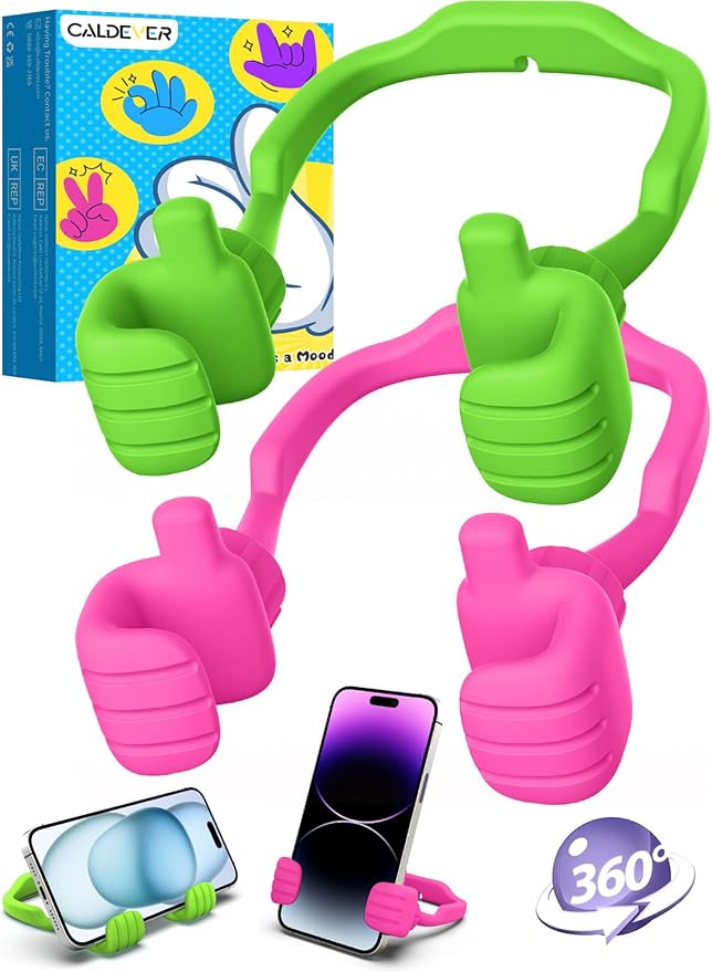 Easter Gifts for Teen Girls Boys Kids Cell Phone Stand - 2 Pack Thumbs Up Lazy Phone Holder for Desk Easter Basket Stuffers Birthday Gifts for Adults Women Men (Hot Pink & Avocado Green, 2)