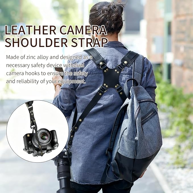 Camera Harness,Black Camera Straps for Photographers,Leather Dual Camera Strap for Two DSLR/SLR Cameras