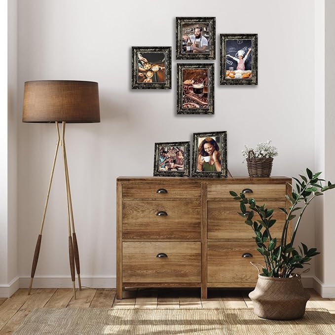 TKYGU 4x6 Picture Frames Set of 4- Rustic Retro Photo Frame with Real Glass Wall Mount and Tabletop Display Family Friends Wedding Gift