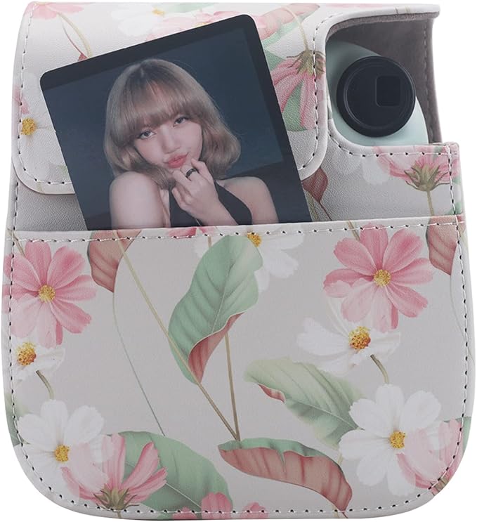 Frankmate Protective Case Compatible with Fujifilm Instax Mini 12 11 9 8 Instant Film Camera with Pocket and Adjustable Strap (Retro Daisy)