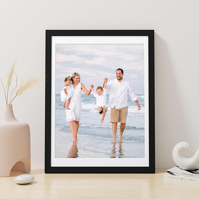 Vittanly 12x16 Picture Frame, Made of Solid Wood and Shatterproof Plexiglass, Display Pictures 11x14 with Mat or 12x16 without Mat, Wooden Photo Frame for Wall Mounting, Black, 1 Pack