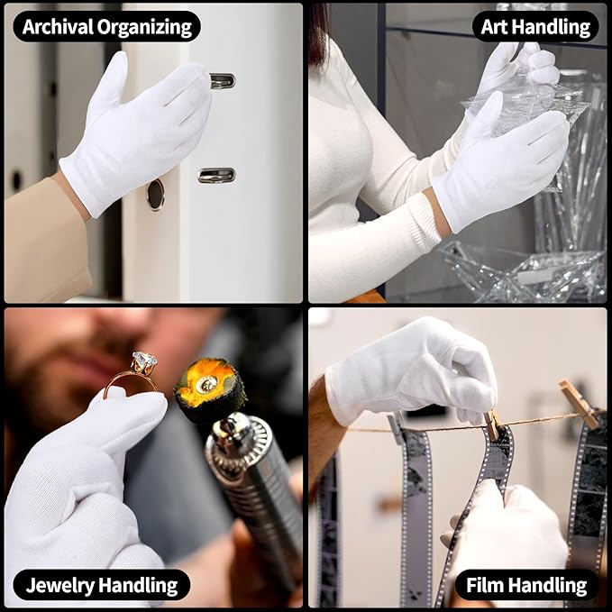 ENPOINT Touch Screen Gloves - 5 Pairs Small White Cotton Gloves for Art Handling, Coin Handling, Jewelry, Photography, Dry Hands Sleeping, with Pack of 20 Touch Screen Stickers