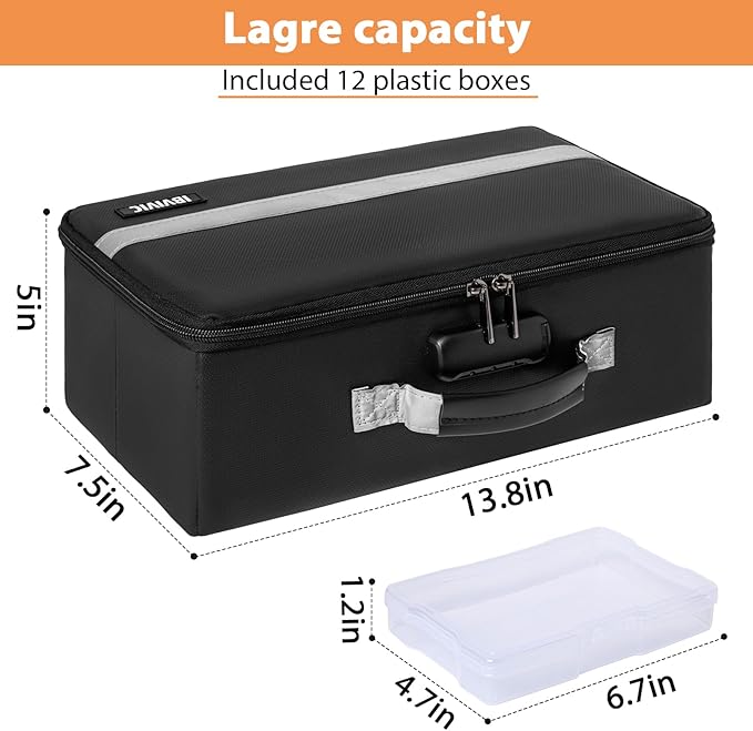 IBVIVIC Fire-resistant Photo Storage Box with 12 Inner 4" x 6" Photo Case(Clear),Photo Box Organizer with Lock