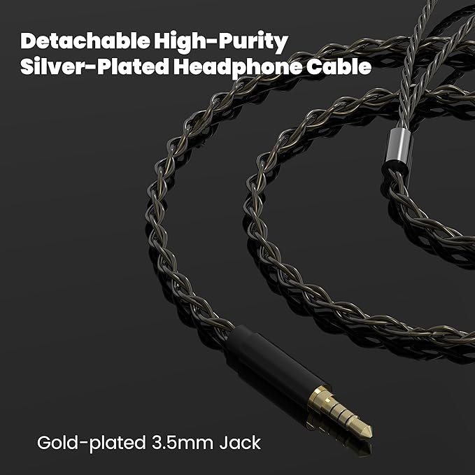 Hybrid in Ear Monitors Headphones with Mic, IEM Earphones 10mm Dual Dynamic Drivers, HiFi Wired Earbuds, Zinc Alloy Faceplate in Ear Monitor with Silver-Plated Detachable Cable for Musician