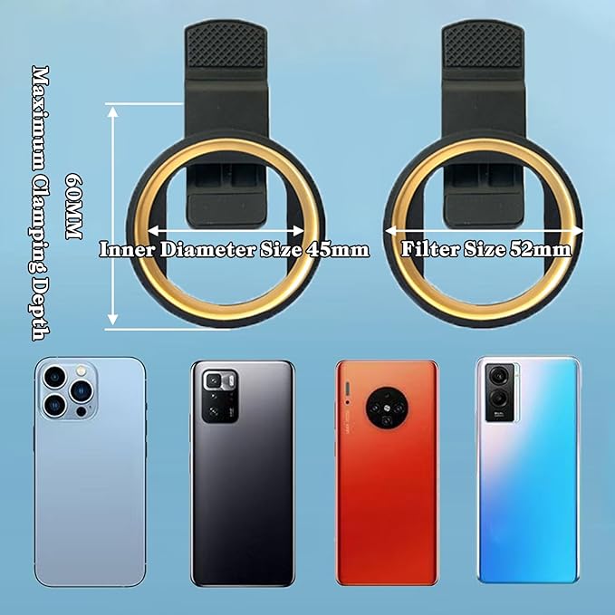 10 in 1 Cell Phone Camera Lens Attachments, 52mm Clip On CPL Polarized Phone Camera Lens Filter with 10 x Macro Lens, 7 Color Lens Filters and Polarized Lens for iPhone and Other Phones