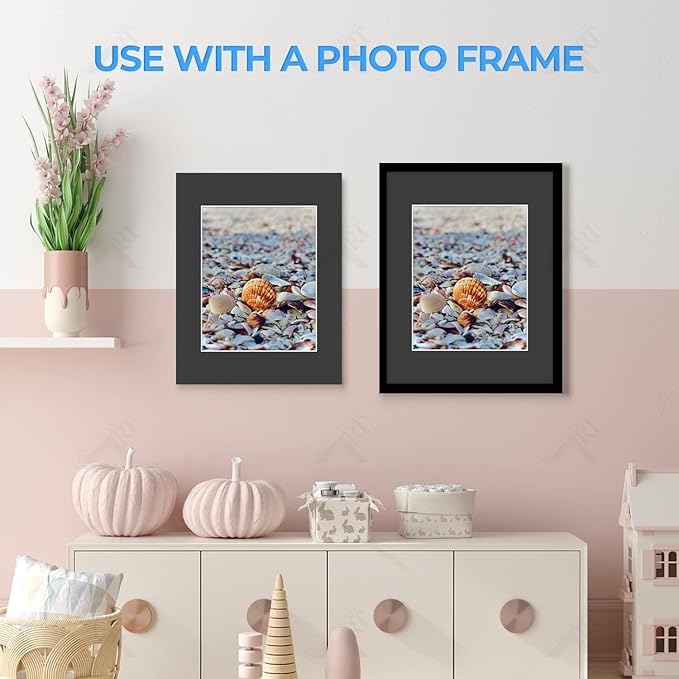 Golden State Art, Acid Free, Pack of 5, 11x14 Black Picture Mats Mattes with White Core Bevel Cut for 8x10 Photo + Backing + Bags