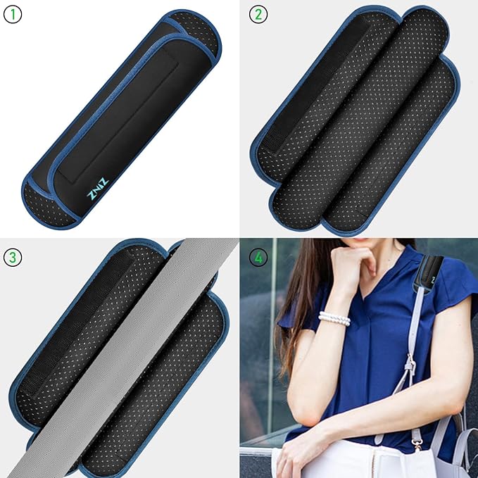 ZINZ Universal Shoulder Pad with Ultra Thick Cushion for Bag Luggage Bag Crossbody, Plus Long & Anti-Slip & Breathable,Black-Blue Edge
