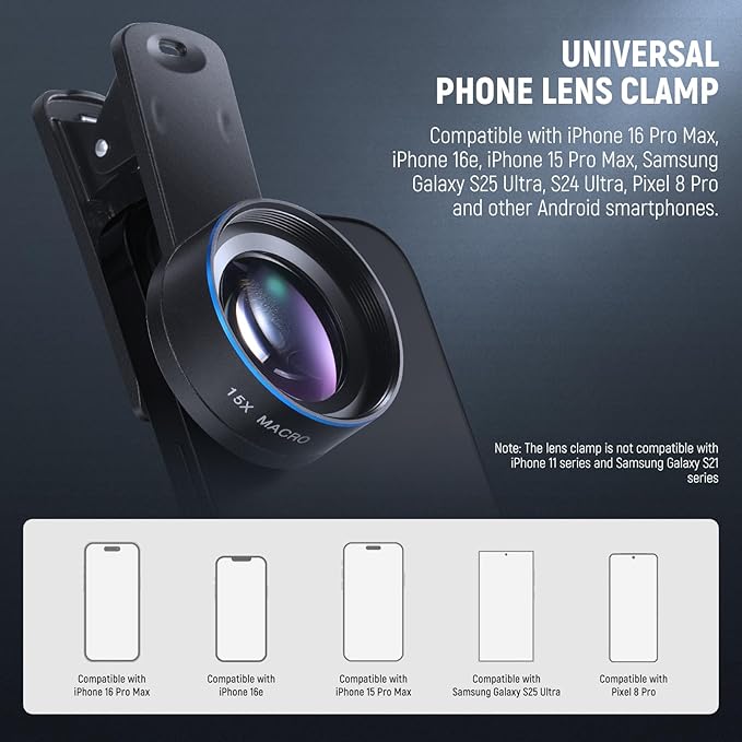 NEEWER Basics 15x Macro Phone Lens Kit with 37mm Lens Clamp, HD Camera Accessories Compatible with iPhone Samsung Android Smartphone, LS-69