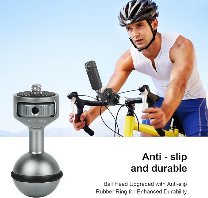 Mechrig 1" Ball Adapter with 1/4"-20 Threaded Stud & 360° Locking Knob, Anti-Slip Ring for GoPro, for Insta360, for DJI Osmo Action, Compatible with RAM Mounts B Size Double Socket Arm