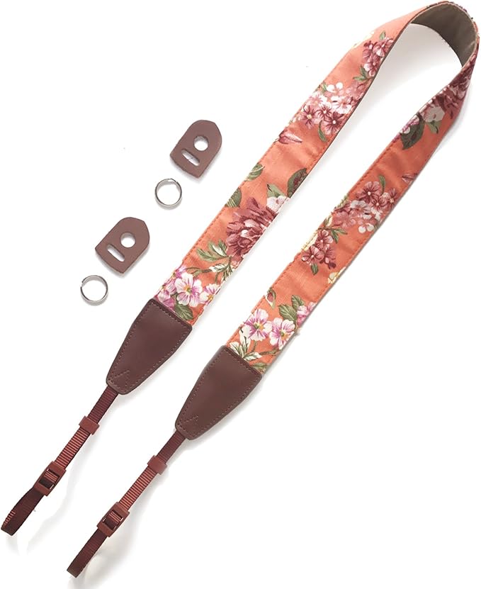 Alled Camera Strap Neck, Adjustable Vintage Orange Floral Camera Straps Shoulder Belt for Women/Men,Camera Strap for Nikon/Canon/Sony/Olympus/Samsung/Pentax ETC DSLR/SLR