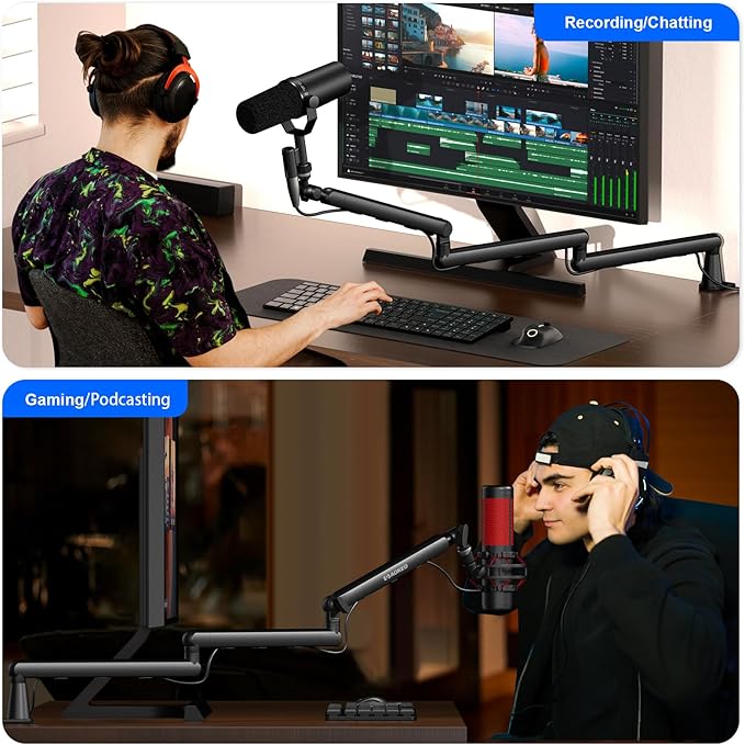 Microphone Arm,Aokeo AK-55i Desk Low Profile Adjustable Mic Boom Arm Stand,Suitable For Blue Yeti,Snowball iCE, HyperX QuadCast,SoloCast,Elgato Wave,Etc