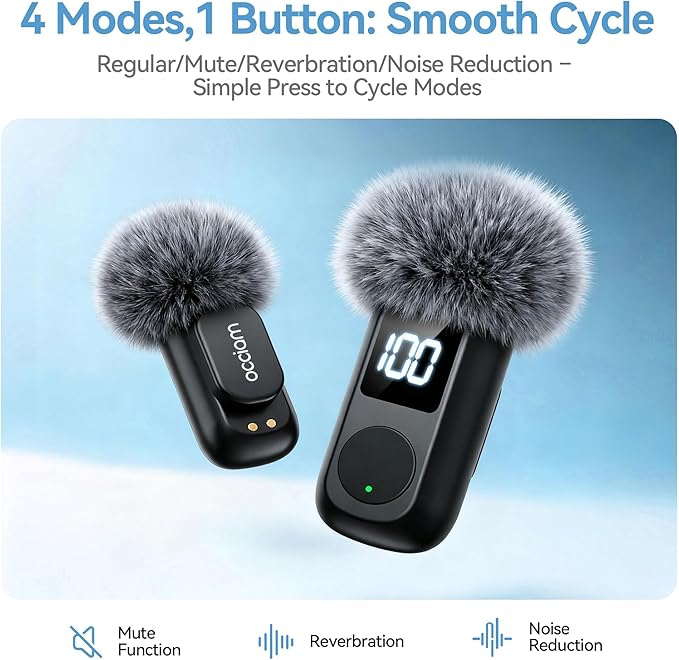 occiam Mini Lavalier Microphone for iPhone & Android Wireless Microphones Noise Reduction Magnetic Mini Lapel Mic with 54H Charging Case for YouTube Podcast Tiktok Vlogging Video Recording Black