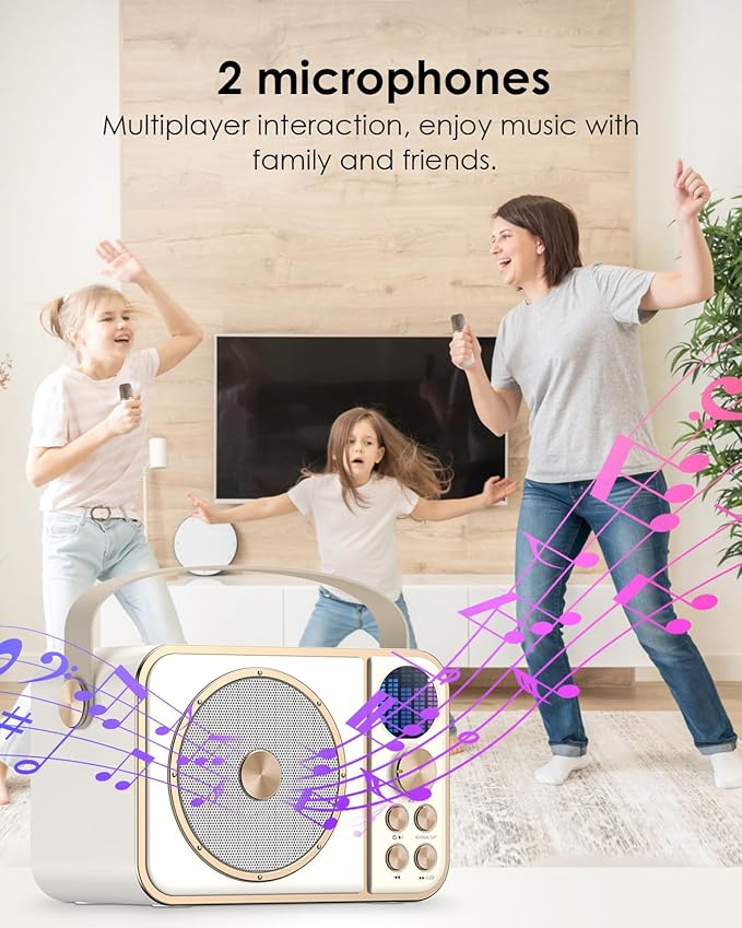 Kids Karaoke Machine, Portable Bluetooth Speaker with 2 Wireless Microphones, Mini Karaoke Machine-White Elephant Gifts | Christmas Stocking Stuffer | Gifts for 4-13+ Years Old Girls Boys(Big White)