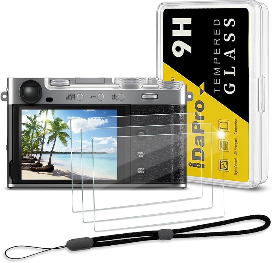 iDaPro XE-5 Screen Protector for Fujifilm X-E5/Fuji XE5 [3Pcs] +Hand Lanyard [1Pcs],Tempered Glass for X-E5,Anti-Scratch|9H Hardness|Anti-Bubble|Easy Installation