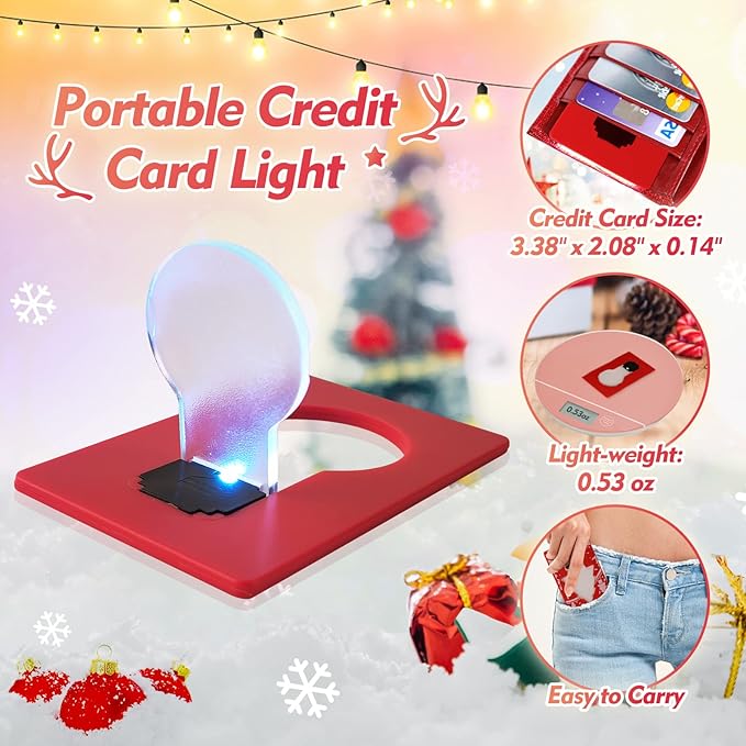 Credit Card Lights, Mini Portable Led Pocket Lamps Light Foldable Wallet Purse Lamps for Christmas Gift Party Favors, 20 pcs Red Card White Color Light