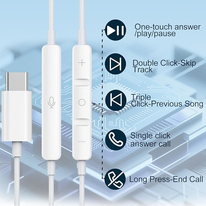 1 Pack-USB C Headphones for iPhone 17/16/15 Pro Earbuds Type C Wired Earphones with Mic & Remote Control Noise Cancelling for iPhone 17/16/15 Pro/Air/Pro Max, iPad Pro, iPad mini