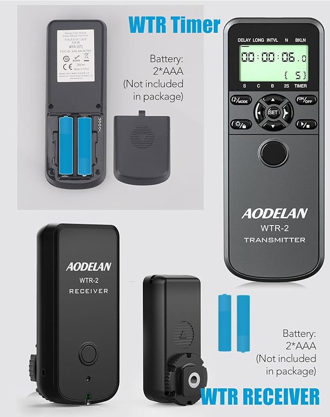Wireless Timer Shutter Release Compatible with Canon Cameras, AODELAN Intervalometer Remote Control for R6 R 60D 70D 80D 600D M6 T6i; Replaces Canon RS-60E3, Fujifilm RR-100 and Olympus RM-CB2