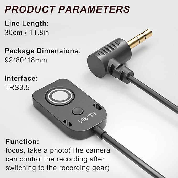 for Fuji gfx100II/GFX100RF Cable Release Wire Shutter Button Shooting Controller RC301-3.5mm Small Remote Control for Fujifilm Camera to xt50/X-M5/x-s10/xs20 xt200 (RC301-3.5mm Fuji 30cm/11.8in)