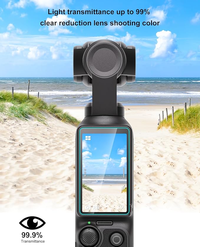 PULUZ 9H 2.5D HD Tempered Glass Lens Protector + Tempered Glass LCD Display Film for DJI OSMO Pocket 3 Used for Camera Lenses and Screen Protection (Transparent)