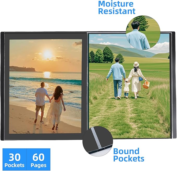 ZFCLXX Art Portfolio Binder 13"x19" Heavy Duty Binder, Portfolio Folder with 30 Sheet Protectors, With Black bompartments Display 60 Pages, Large Posters Photo Album，Scrapbook Paper Storage ﻿