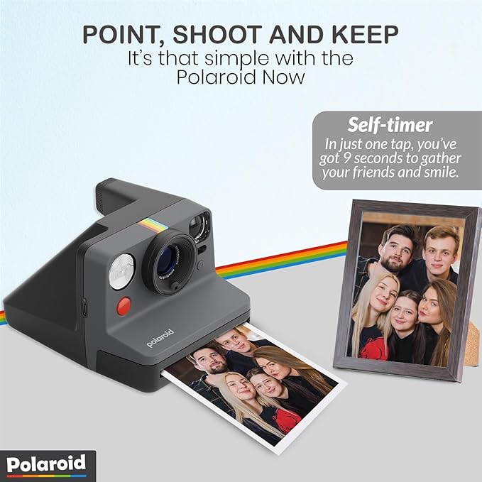 Polaroid Now Generation 3 I-Type Instant Camera (Black) Bundle with Color I-Type Film (8 Exposures), Hard Protective Case and Wrist Strap