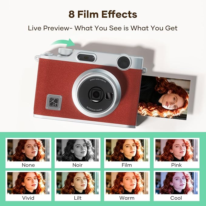 iDPRT Hanin Instant Film Camera, Instant Print Camera, Instant Digital Camera Wireless Bluetooth Photo Printer (2x3 inches) 10 Sheets, Brown