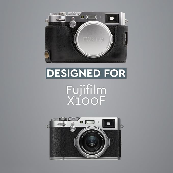 Megagear Fujifilm X100F Ever Ready Genuine Leather Camera Half Case And Strap, With Battery Access - Black - MG1281