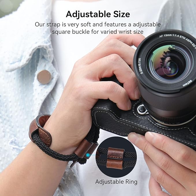 SMALLRIG Camera Wrist Strap, Vintage Leather Camera Hand Strap for DSLR SLR Mirrorless, Adjustable Safety for Fujifilm X-T5 X-T4 X-T3 X-T30 X-E4 X100V and Other Compact Cameras, Brown - 3926