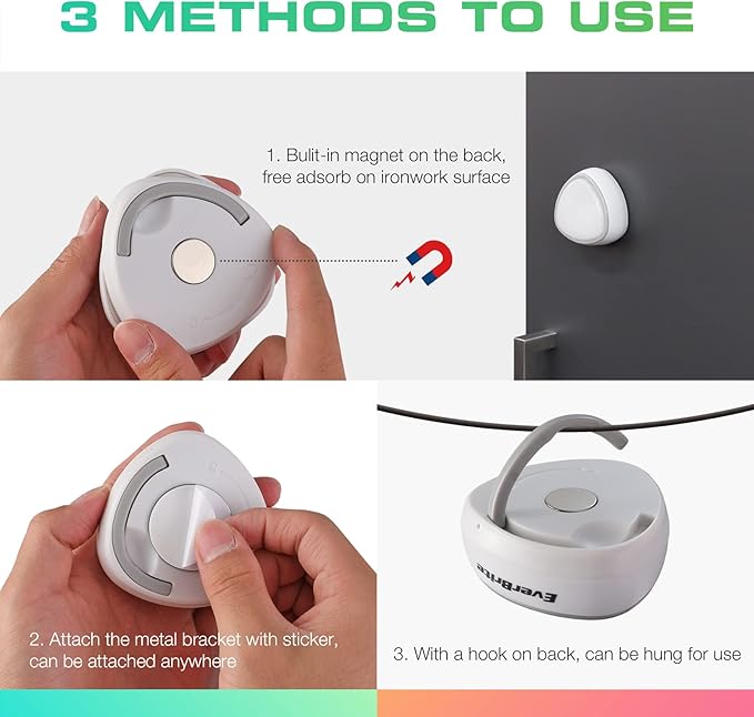 EverBrite Tap Light, LED Puck Lights, Wireless Push Lights, Remote Controlled Closet Lights with 12 RGB Colors, Perfect for Under Cabinet, Closets, Pantry, with 18 AAA Batteries, 6-Pack