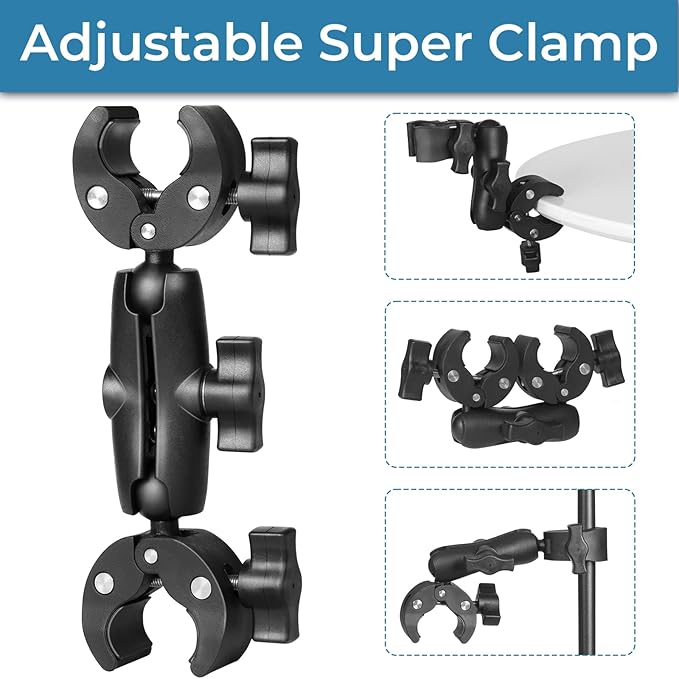 Sequpr Camera Clamp Mount for Gopro, Super Clamp Adapter Double Head Multifunction Holder for Motorcycle, Photography Light Fixture Bracket,Umbrella,Selfie Stick,Reflector