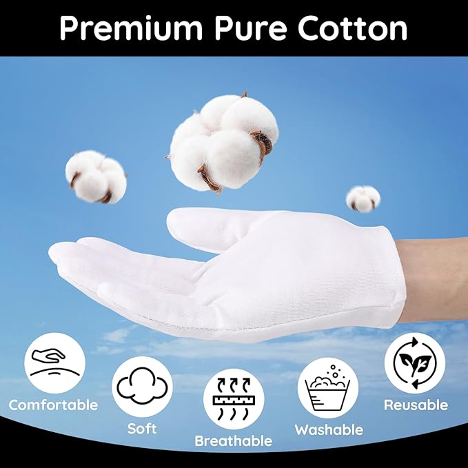Segbeauty 12 Count Moisturizing Hand Gloves, 6 Pairs Sleeping Gloves for Dry Hands, Washable Moisturizing Gloves Overnight for Sleeping, Cotton Work Gloves Hand Lotion Gloves Overnight for Women Small