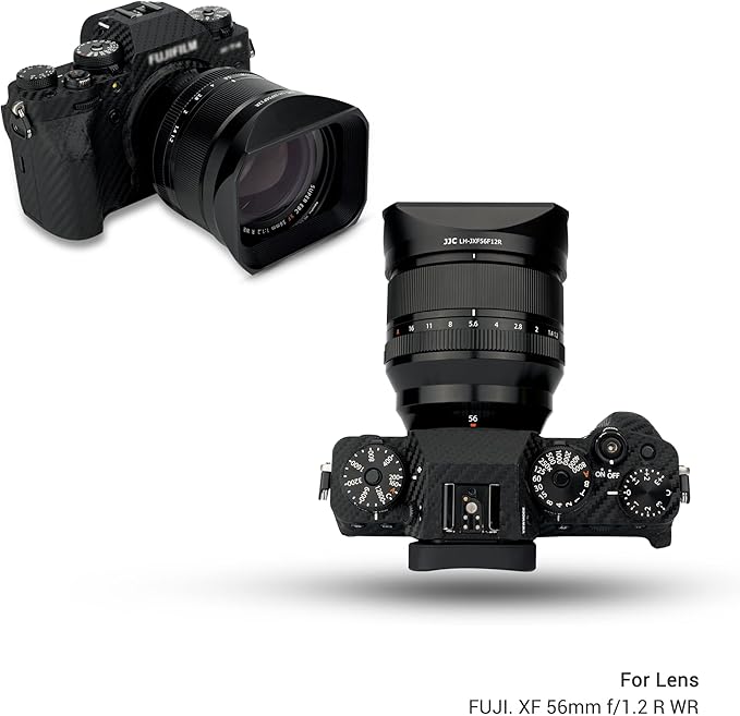 JJC Metal Square Lens Hood with a Hood Cap for Fujifilm XF 56mm F1.2 R WR Lens on Fuji X-T5 X-T4 X-T3 X-T2 X-E4 X-E3 X-E2 X-HS2 X-H2 X-H1 X-T30 II X-T30II X-T30 X-T20 X-T10 X-T200 X-T100 X-S10 Black