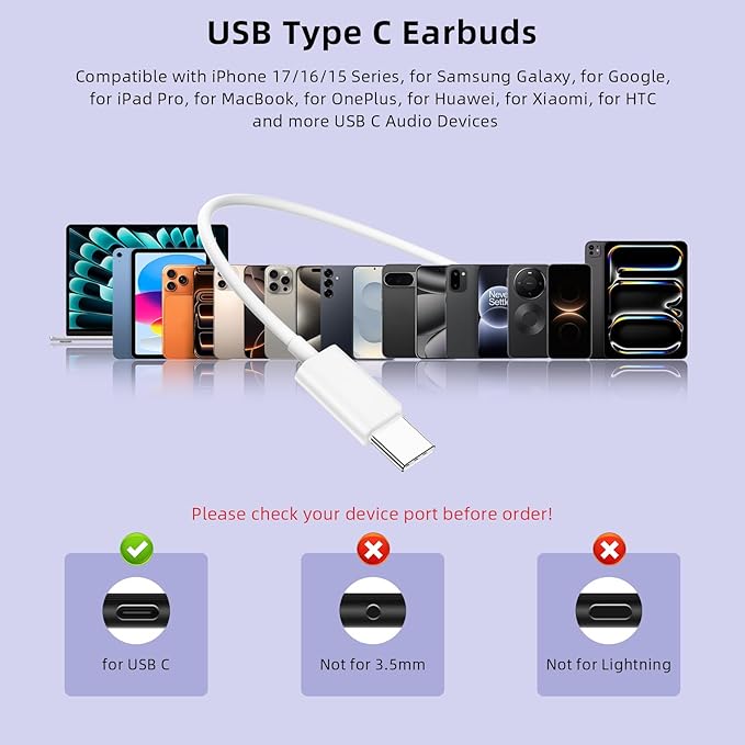 APETOO USB C Open-Ear Headphones with Adjustable Earhook, Mic & Volume Control, Wired Earbuds HiFi Stereo Anti-Hurt Ear On-Ear Earphone for iPhone 17 16 15/Samsung S26 Kids School Chromebook Travel