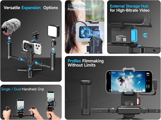 FeiyuTech Phone Video Rig Pro for iPhone 17 16 15 Pro/Pro Max - ProRes 4K Filmmaking Cage with External Storage Hub,Cooling Fan,Battery Extension,USB-C Expansion for Professional iPhone Video Create