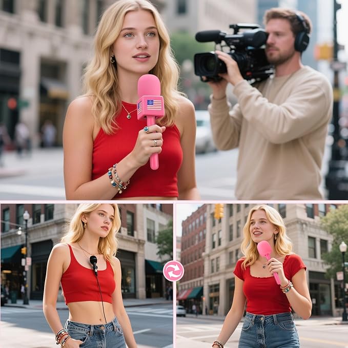 Facmogu Handheld Wireless Mic Stand with 3PCS Foam Cover, Handle for DJI RODE Microphone, Microphone Handle Handheld for Rode Wireless Go II/Pro/More Wireless Mics - Pink