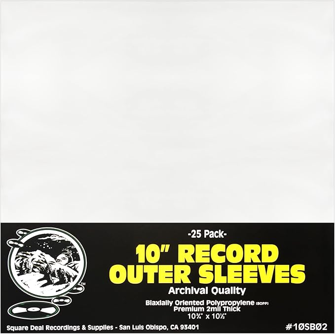 10" Record Outer Sleeves - Super Clear Premium 2 Mil Thick - Archival Quality BOPP - 10SB02 (25)