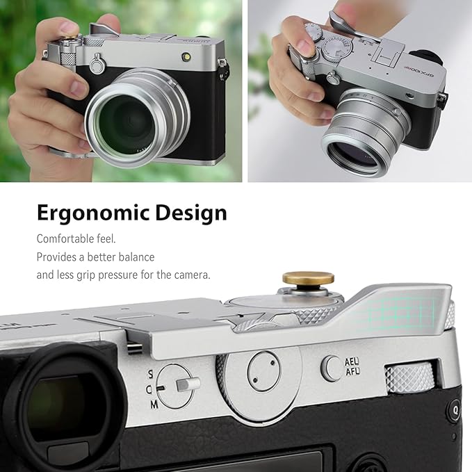 Haoge Metal Thumb Up Grip for Fujifilm GFX100RF Camera Digital Accessories GFX 100RF Hot Shoe Thumb Up Rest Support Handgrip Silver THB-GFXRFS