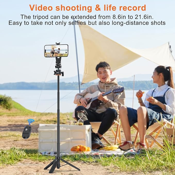 VRIG 21.6" Magnetic Cell Phone Tripod, Compatible with MagSafe, TP-06 Extendable Phone Tripod + MG-03 Magnetic Tripod Mount Stand with Wireless Remote, for iPhone 16 15 14 13 12 & All Phones